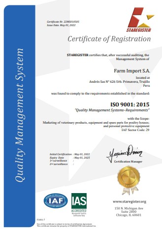 Certificado de Registro ISO9001- 2015